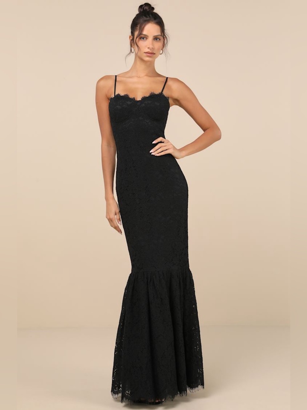 Lulus Instinctively Stunning Black Lace Bustier Trumpet Maxi Dress XS
